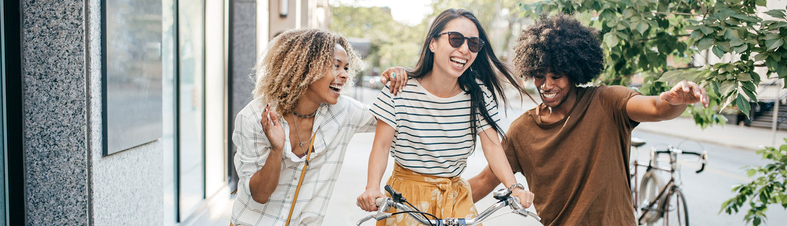 Group of friends riding bicycles